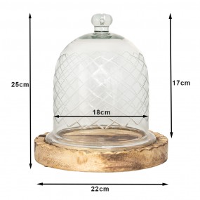 26GL3532 Cloche Ø 22x25 cm Glass Wood Glass Bell Jar