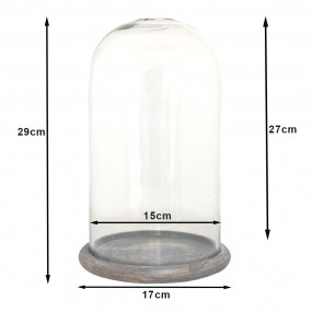 26GL3536 Cloche Ø 17x29 cm Glass Wood Glass Bell Jar