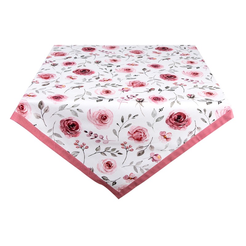 RUR05 Tablecloth 150x250 cm White Pink Cotton Roses Rectangle Table cloth