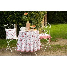 2RUR05 Tischdecke 150x250 cm Weiß Rosa Baumwolle Rosen Rechteck Tischtuch