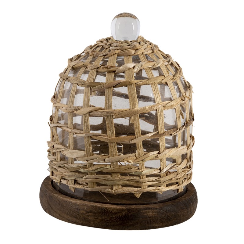 64813 Cloche Ø 18x22 cm Brown Wood Glass Round Glass Bell Jar