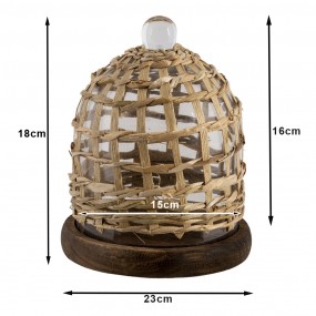 264813 Cloche Ø 18x22 cm Brown Wood Glass Round Glass Bell Jar