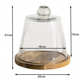 26GL3429 Cloche Ø 20x20 cm Wood Glass Glass Bell Jar