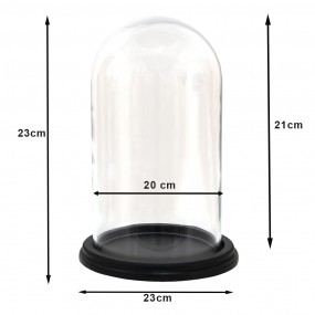 26GL3478 Cloche Ø 23x21 cm Wood Glass Round Glass Bell Jar