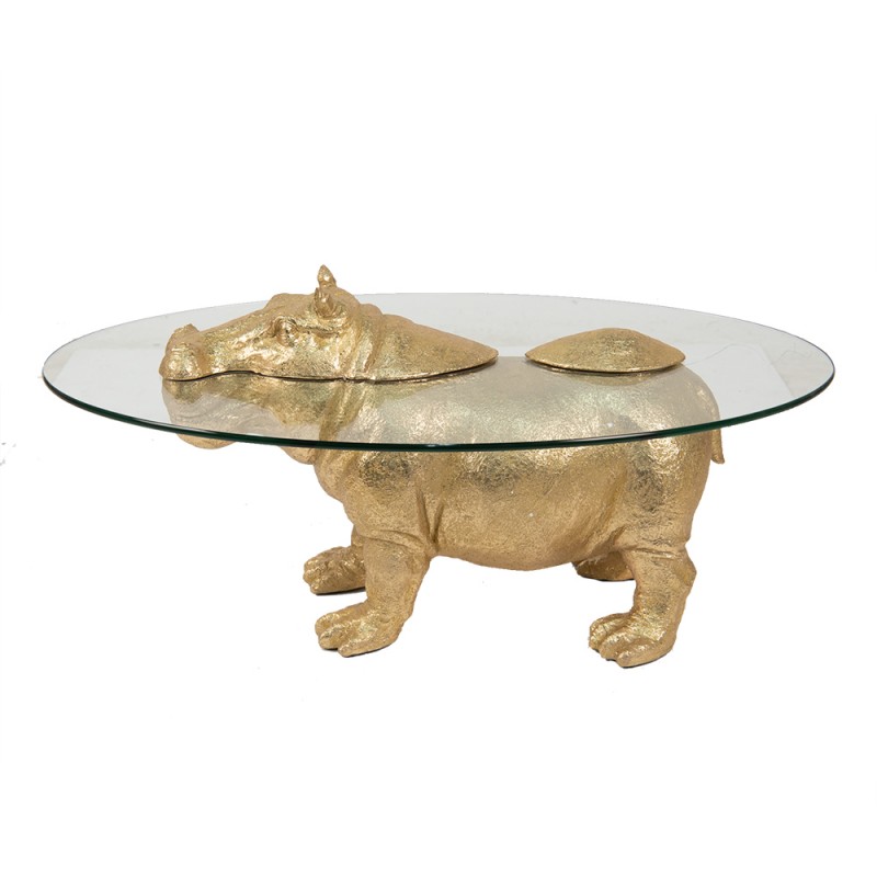 50647 Side Table Hippopotamus 80x50x37 cm Gold colored Plastic Glass