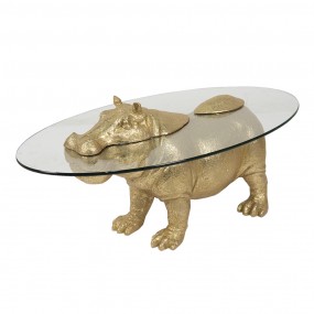250647 Side Table Hippopotamus 80x50x37 cm Gold colored Plastic Glass
