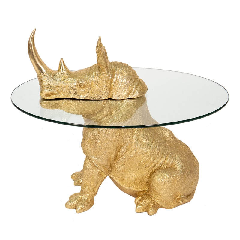 50648 Side Table Rhinoceros Ø 65x55 cm Gold colored Plastic Glass