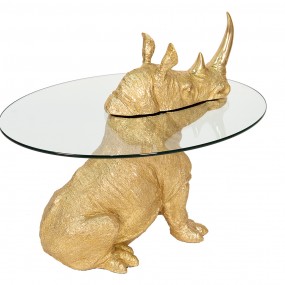 250648 Side Table Rhinoceros Ø 65x55 cm Gold colored Plastic Glass