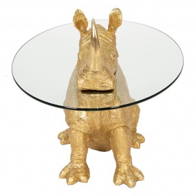 250648 Table d'appoint Rhinocéros Ø 65x55 cm Couleur or Plastique Verre