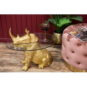 250648 Tavolino Rinoceronte Ø 65x55 cm Color oro Plastica Vetro