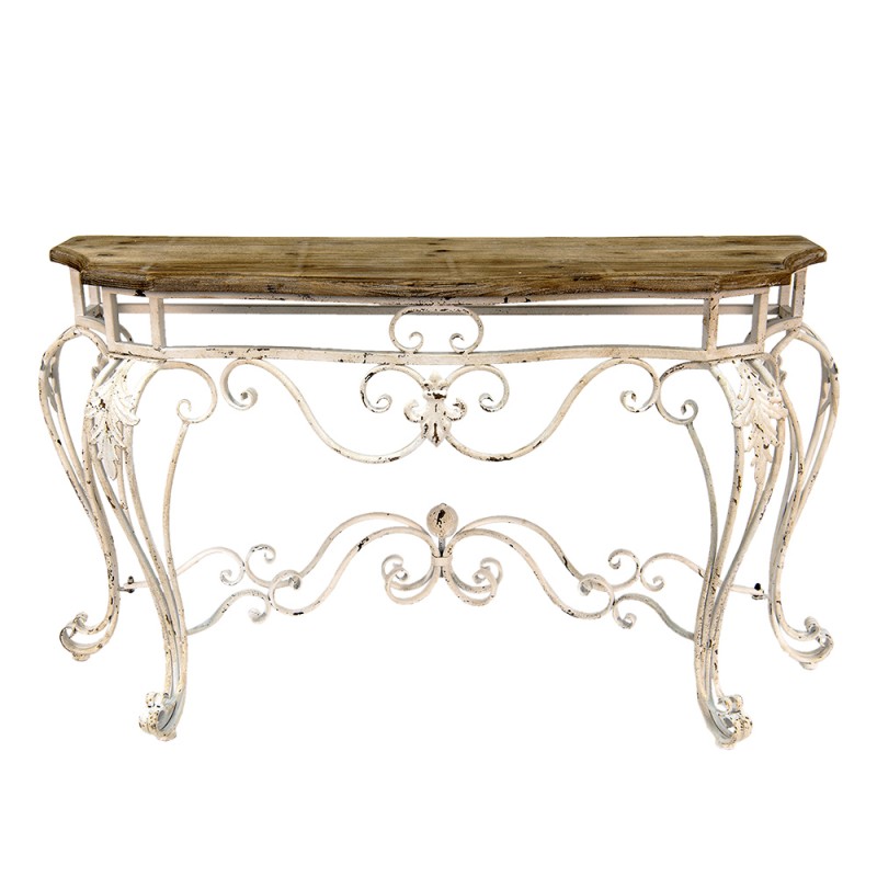 50665 Side Table 138x39x77 cm White Brown Wood Iron Console Table
