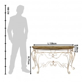 250665 Side Table 138x39x77 cm White Brown Wood Iron Console Table