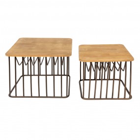 250674 Side Table Set of 2 Brown Iron Wood Coffee Table