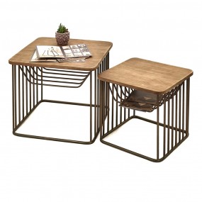 250674 Side Table Set of 2 Brown Iron Wood Coffee Table