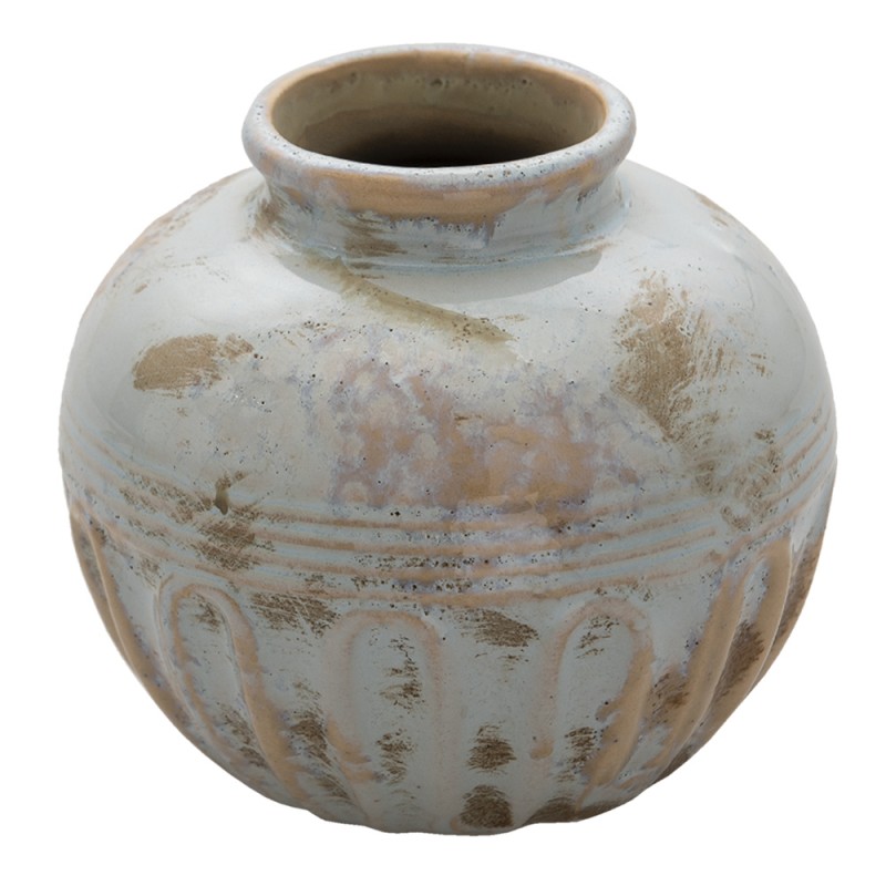 6CE1324 Vaso  Ø 12x11 cm Grigio Ceramica Rotondo Vaso di decorazione