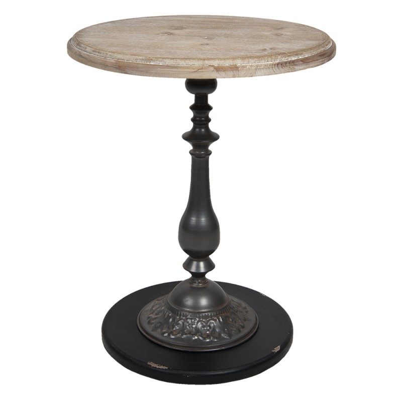 50525 Side Table Ø 50x64 cm Brown Black Wood Iron Round