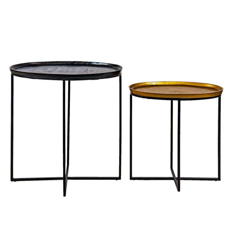 50530 Side Table Set of 2 Black Aluminium Oval Side Table