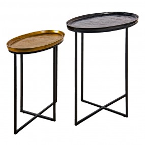 250530 Table d'appoint set de 2 Noir Aluminium Ovale Table d'appoint