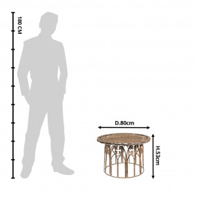 250602 Side Table Ø 80x53 cm Beige Brown Iron Wood Round
