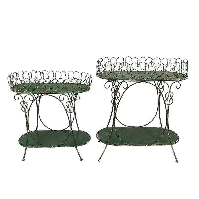 5Y1001 Side Table Set of 2 Green Metal Plant Table