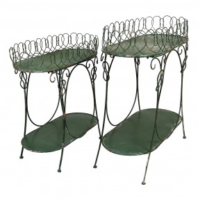 25Y1001 Side Table Set of 2 Green Metal Plant Table