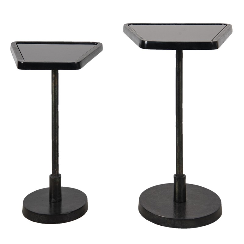 64857 Side Table Set of 2 35x35x56 cm Black Aluminium Glass Side Table