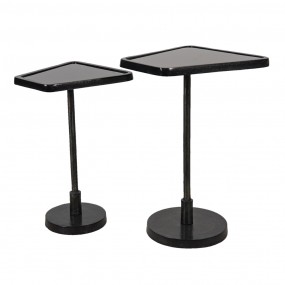 264857 Tavolino set di 2 35x35x56 cm Nero Vetro alluminio Tavolino da appoggio