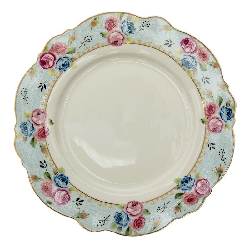 6CE1281 Dinner Plate Ø 28 cm Blue White Ceramic Flowers Round Dining Plate