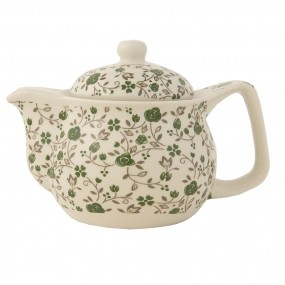 26CETE0016 Teapot with Infuser 400 ml Green Ceramic Flowers Round Tea pot