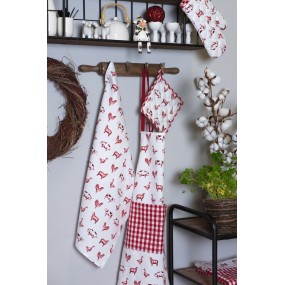 2CLA42R Tea Towel  50x70 cm Red White Cotton Farm Animals Rectangle Kitchen Towel