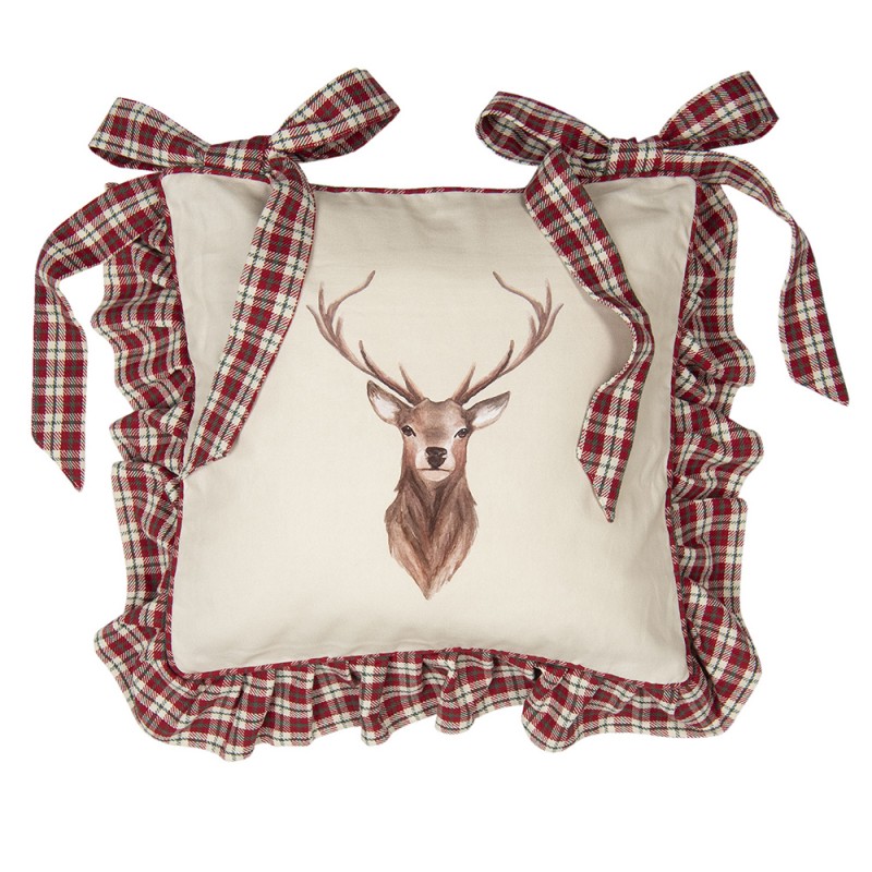 COL25 Chair Cushion Cover 40x40 cm Beige Red Cotton Deer Square Decorative Cushion