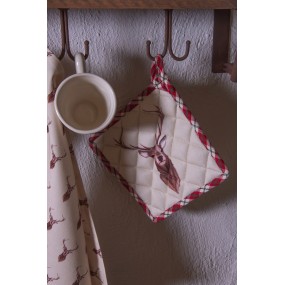2COL42 Tea Towel  50x70 cm Beige Red Cotton Deer Rectangle Kitchen Towel