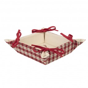 2COL47 Bread Basket 35x35x8 cm Red Beige Cotton Diamond and Deer Square Kitchen Gift