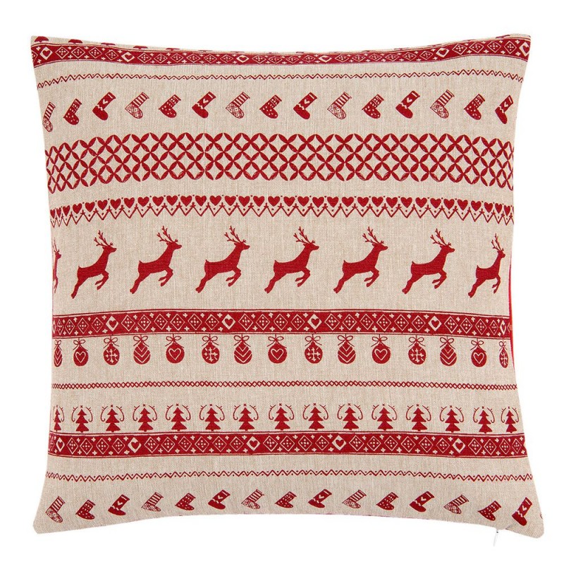 NOC21 Cushion Cover 40x40 cm Red Cotton Reindeers Square Pillow Cover