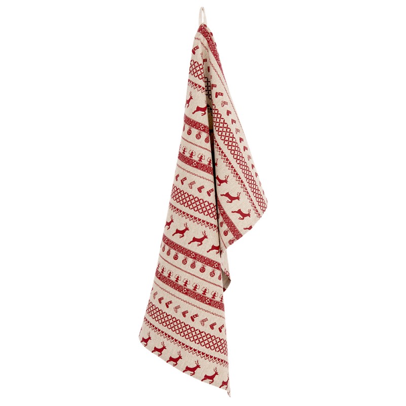 NOC42C-1 Tea Towel  50x85 cm Red Beige Cotton Christmas Rectangle Kitchen Towel