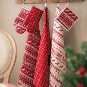 2NOC42C-1 Asciugamani da cucina 50x85 cm Rosso Beige  Cotone Natale  Rettangolo Strofinacci