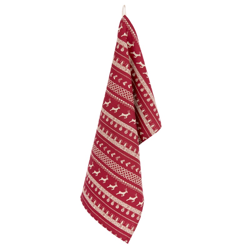 NOC42C-3 Tea Towel  50x85 cm Red Beige Cotton Christmas Rectangle Kitchen Towel