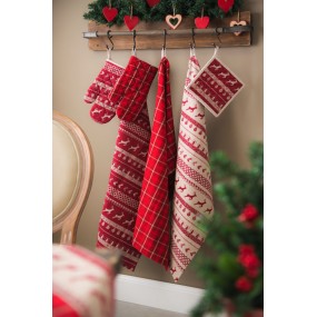 2NOC42C-3 Tea Towel  50x85 cm Red Beige Cotton Christmas Rectangle Kitchen Towel
