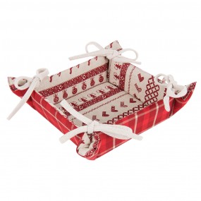 2NOC47 Bread Basket 35x35x8 cm Red Beige Cotton Christmas Square Kitchen Gift