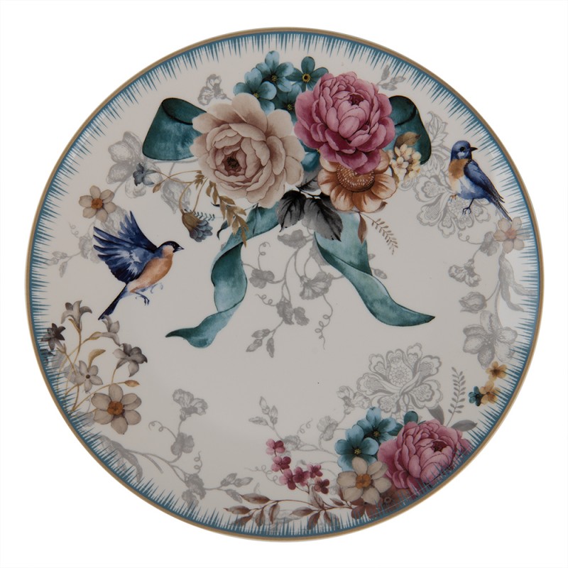 PIRDP Breakfast Plate Ø 20 cm White Pink Porcelain Flowers Round Plate