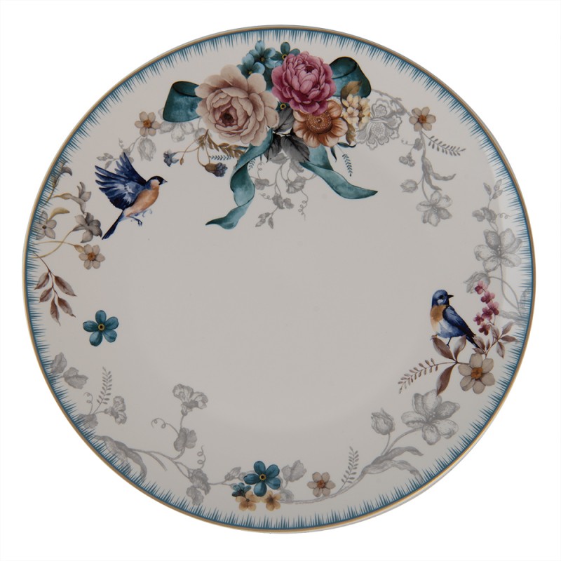 PIRFP Dinner Plate Ø 26 cm White Pink Porcelain Flowers Round Dining Plate