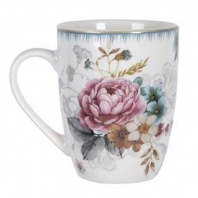 2PIRMU Mug 360 ml White Pink Porcelain Flowers Round Tea Mug