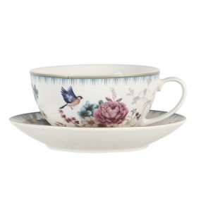 2PIRTEFO Tea for One 460 ml White Pink Porcelain Flowers Round Tea Set