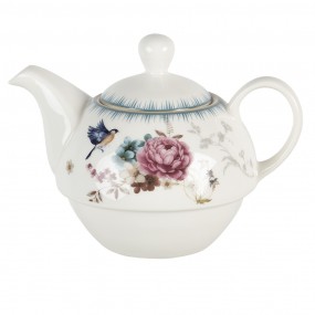 2PIRTEFO Tea for One 460 ml White Pink Porcelain Flowers Round Tea Set