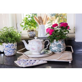 2TWFTE Teapot 1200 ml White Pink Porcelain Flowers Round Tea pot