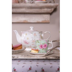 2TWFTE Teapot 1200 ml White Pink Porcelain Flowers Round Tea pot
