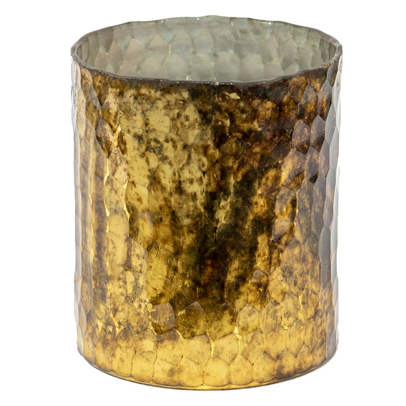 6GL3614 Teelichthalter Ø 11x13 cm Goldfarbig Braun Glas Rund Halter für Teelicht