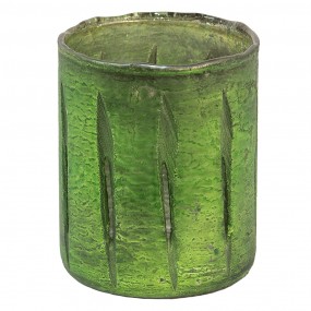 26GL3625 Tealight Holder Ø 9x11 cm Green Glass Round Tea-light Holder