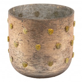 26GL3638 Tealight Holder Ø 13x13 cm Gold colored Glass Leaves Round Tea-light Holder