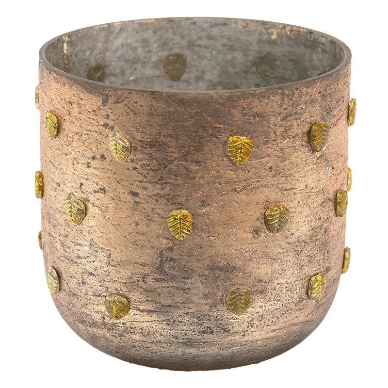6GL3638 Tealight Holder Ø 13x13 cm Gold colored Glass Leaves Round Tea-light Holder